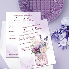 Pfirsichviolette Blumen in Mason Jar Hochzeitseinl Postkarte