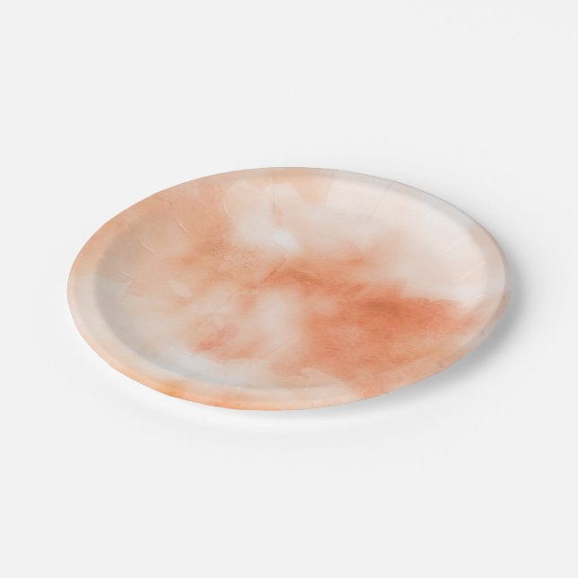 PfirsichWatercolor bewölkt abstraktes Pappteller (Schrägansicht)