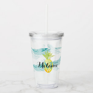 Pflanze Ananas Leaf Muster Name Monogramm Acryltrinkbecher