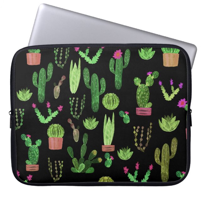 Pflanze Aquarellkaktuspflanzen Nahtloser Hintergru Laptopschutzhülle (Vorderseite)