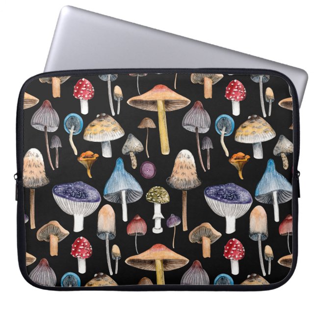 Pflanze: Aquarellpilze, Blätter pattern Laptopschutzhülle (Vorderseite)