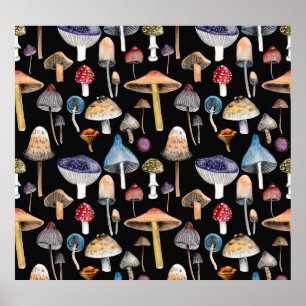 Pflanze: Aquarellpilze, Blätter pattern Poster