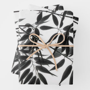 Pflanze aus schwarzem und weißem Bambus Geschenkpapier Set