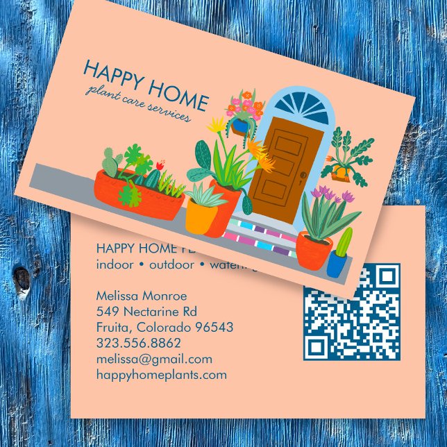 Pflanze Betreuung Pflanze Sitzen Niedlicher QR-Cod Visitenkarte (Plant Care Plant Sitting Housesitting Home Services Cute Front Door Custom QR Code Business Card
)