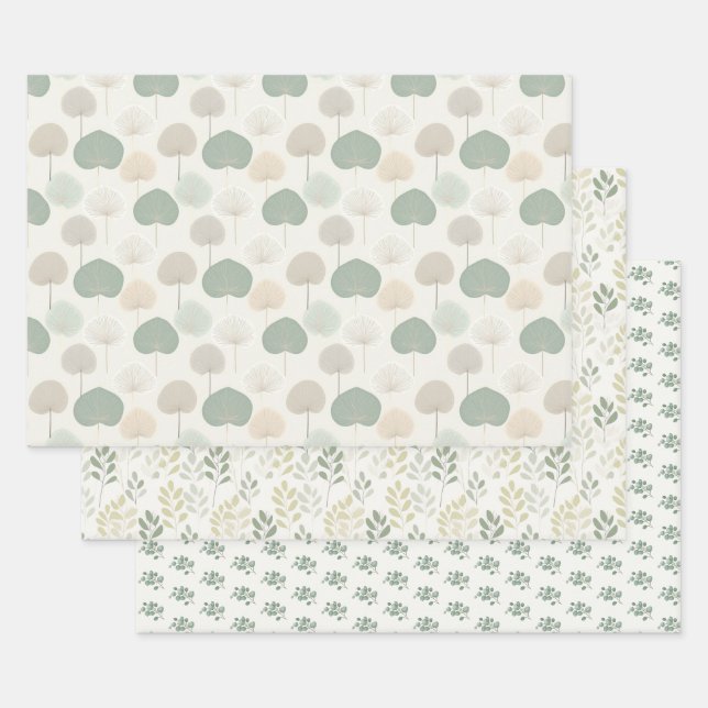 Pflanze Blattgrün beige-graue Neutrale Geschenkpapier Set (Set)