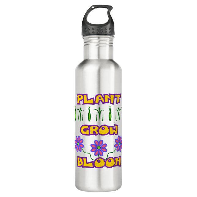 Pflanze blühen Zitat rosa Blume Gelber Text Edelstahlflasche (Vorderseite)