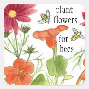 Pflanze Blume für Bienen Nasturtium-Blume Quadratischer Aufkleber