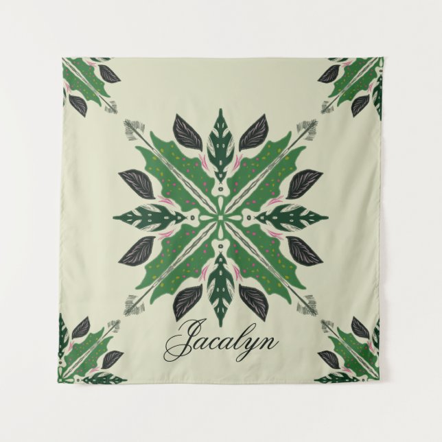 Pflanze Botanischer Garten Boho Green Mandala Name Wandteppich (Vorderseite)