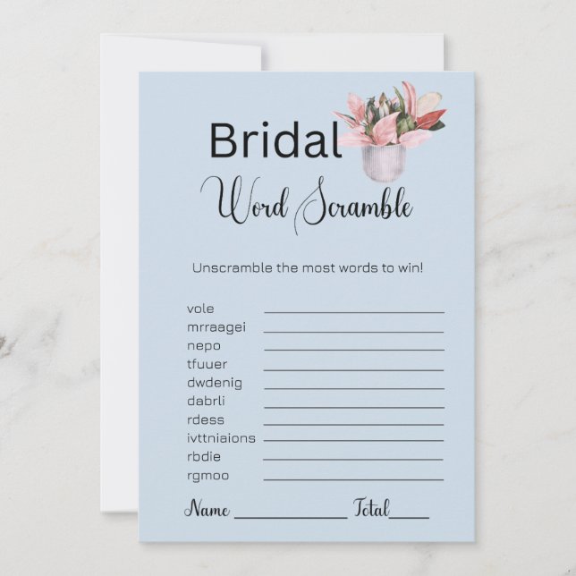 Pflanze Bridal Blue Word Scramble Game Einladung (Vorderseite)