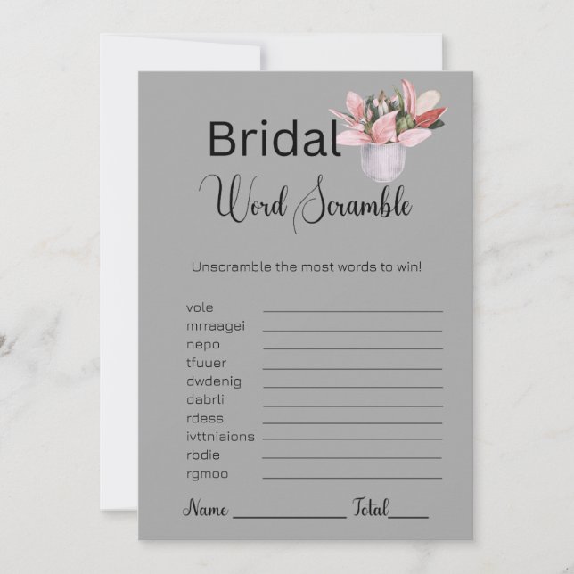 Pflanze Bridal Gray Word Scramble Game Einladung (Vorderseite)