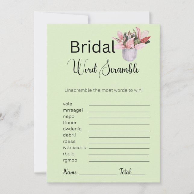 Pflanze Bridal Green Word Scramble Game Einladung (Vorderseite)