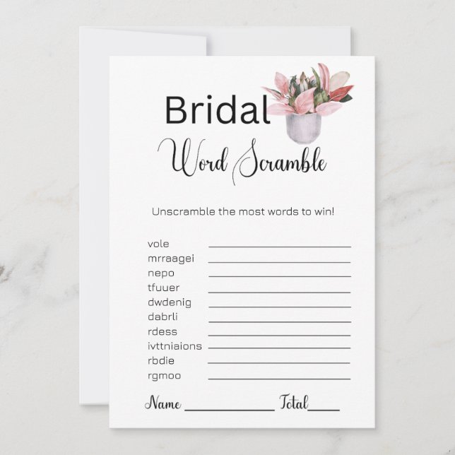 Pflanze Bridal White Word Scramble Game Einladung (Vorderseite)
