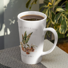 Pflanze, Bücher und Kaffee | Aquarellbilder Milchtasse