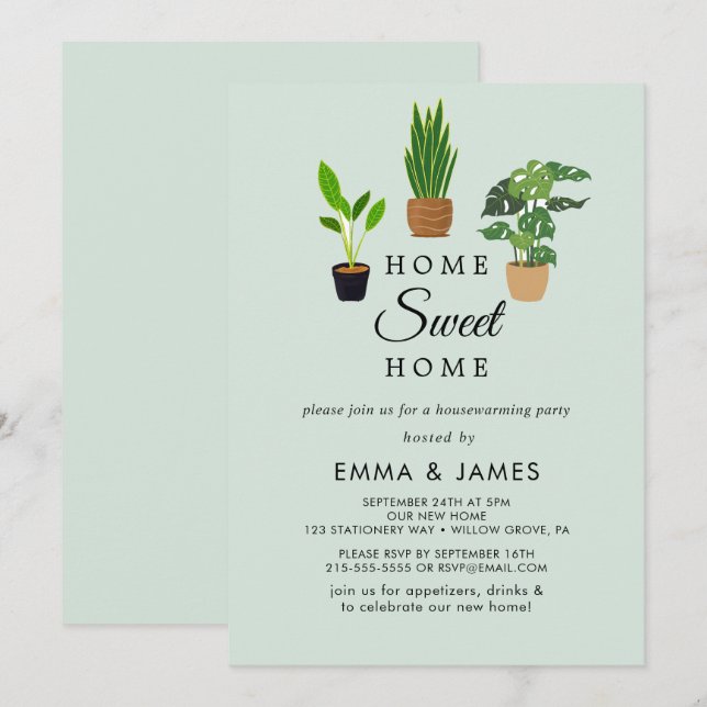 Pflanze des Potted House | Minze Housewarming Part Einladung (Vorne/Hinten)
