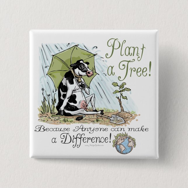 Pflanze ein Baum-Erdtageskuh-Gang Button (Vorderseite)