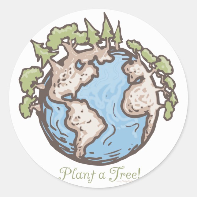 Pflanze eines Tree Earth Day Gears Runder Aufkleber (Vorderseite)