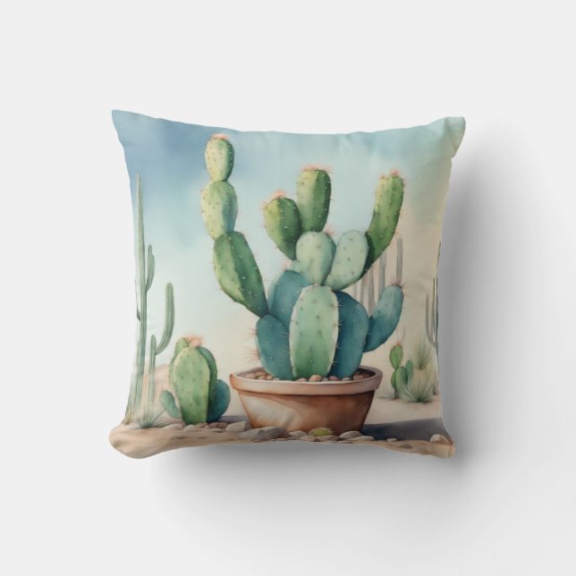 Pflanze Garten Wasserfarben Kakteen dekorativ Kissen (Vorderseite)