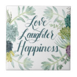 Pflanze Glück | Liebe Lachen Glück Fliese<br><div class="desc">Genießen Sie dieses frisch kreative,  prächtige Typografie-Design auf einem Produkt oder einem Wallart-Stück,  um die Welt um Sie herum zu erweitern und zu erweitern. Künstler: Grace Popp</div>
