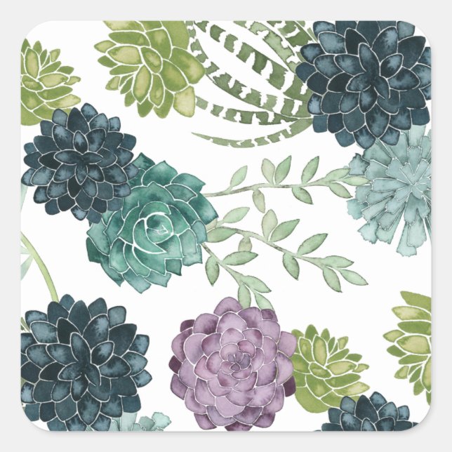 Pflanze Happiness Collection Sukkuläres Muster Quadratischer Aufkleber (Vorderseite)
