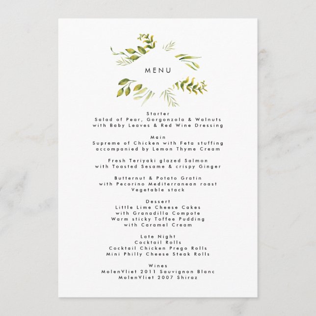 Pflanze Hochzeit von Frische Grünpflanzen Menükarte (Vorderseite)