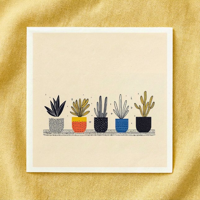 Pflanze in hellen Farben Serviette (Bright Colorful Potted House Plants wedding Napkins.)