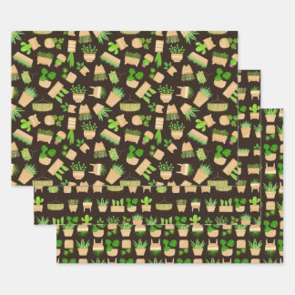Pflanze Kakteen on Dark Brown Wrapping Paper S Geschenkpapier Set