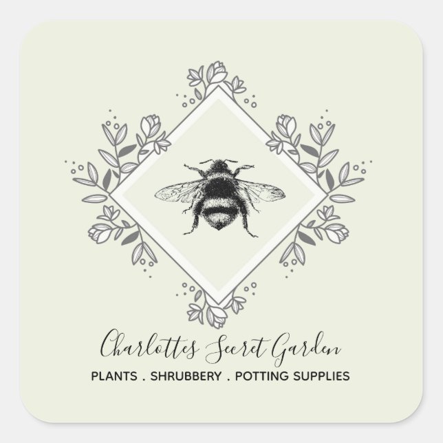 Pflanze Kinderzimmer Garden Supply Bee Logo Quadratischer Aufkleber (Vorderseite)