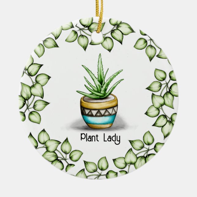 Pflanze Lady, Aloe Pflanze Keramik Ornament (Vorne)