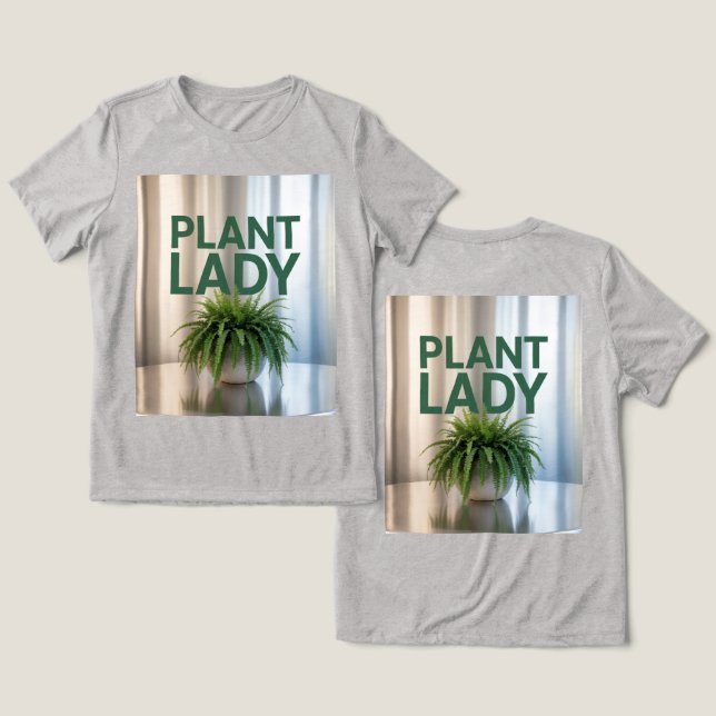 Pflanze Lady Fern Silver Pot Tri-Blend Shirt (Design Vorderseite & Rückseite)