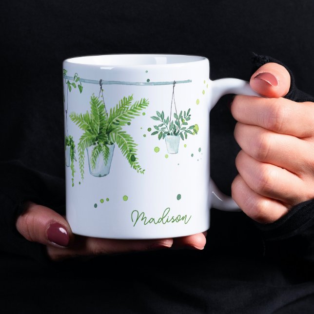 Pflanze Lady Watercolor Personalisierter Name Kaffeetasse (Von Creator hochgeladen)