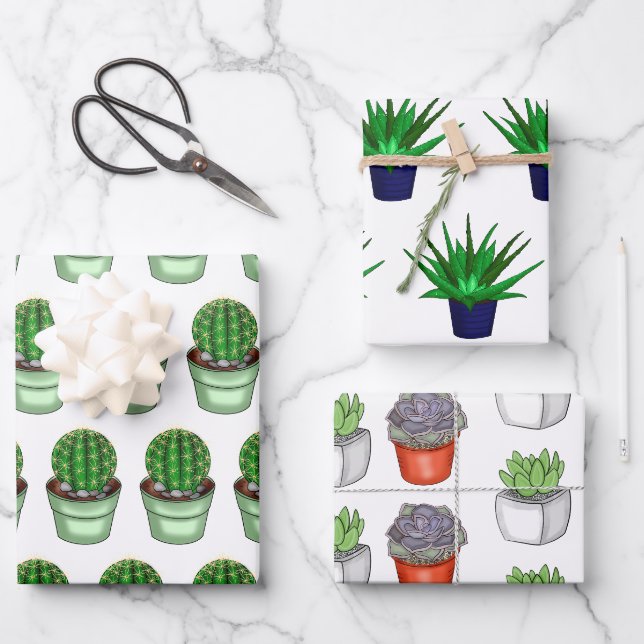 Pflanze liebt handgezeichnete Kakteen und Sukkultu Geschenkpapier Set (Vorderseite)