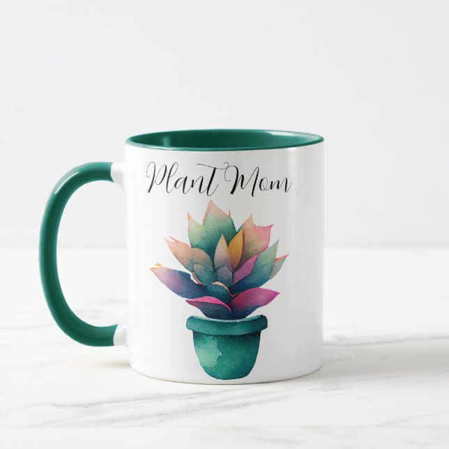 Pflanze Mama Farbenfrohe Wasserfarbe Pflanze Tasse (Links)
