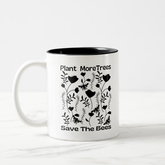 Pflanze mehr Bäume Rettete die Bienen Zweifarbige Tasse (Links)