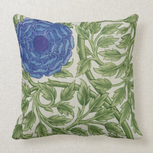 Pflanze mit einer blauen Blume (w/c auf Papier) Kissen