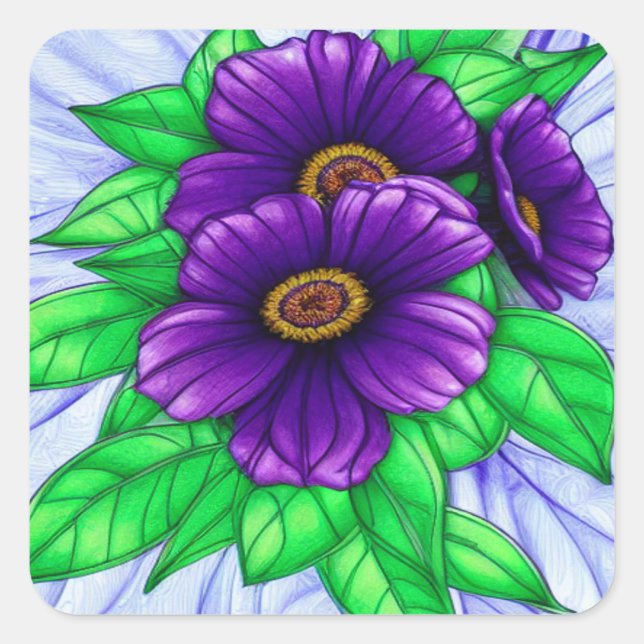 Pflanze mit violetten Blumen Quadratischer Aufkleber (Vorderseite)