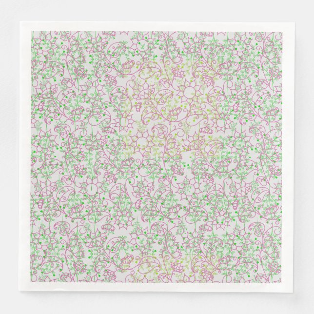 Pflanze Muster.14C Rosa Blütenblatt Offweiße BG Serviette (Vorderseite)
