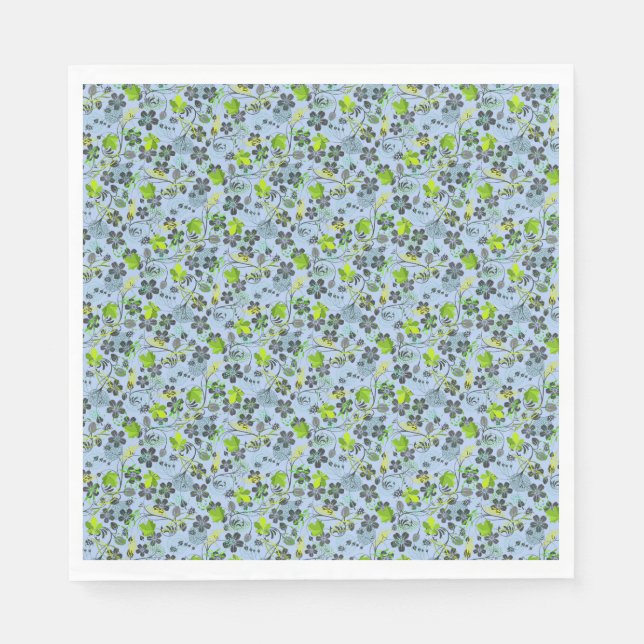 Pflanze Muster A03.b Blau BG Serviette (Vorderseite)