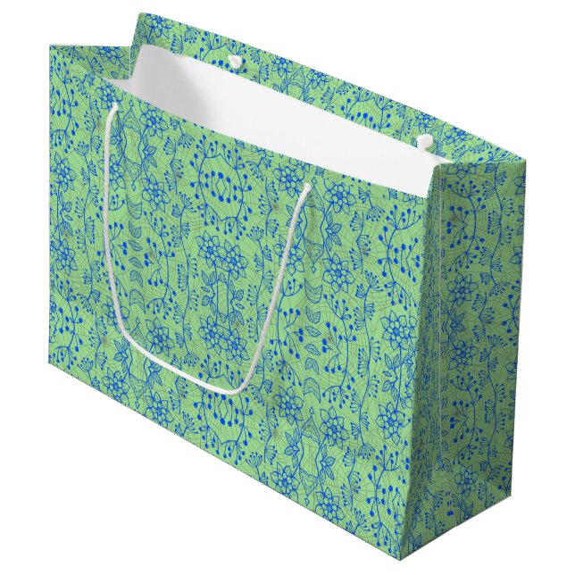 Pflanze Muster A08.b boho. lgrün BG Große Geschenktüte (Vorderseite Schrägansicht)
