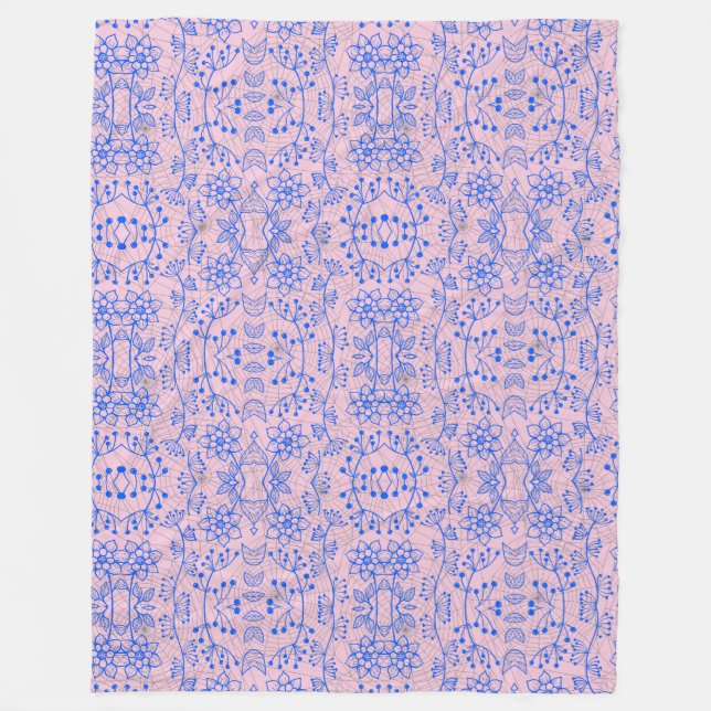 Pflanze Muster A08.b boho. lpink BG Fleecedecke (Vorderseite)