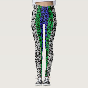 Pflanze Muster Blau und Grün A07.b Schwarze BG Leggings