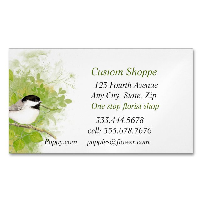 Pflanze Naturpark Chickadee Bird Magnetische Visitenkarte (Vorderseite)