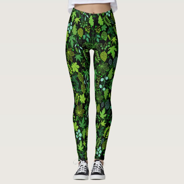 Pflanze pattern.14b Black BG Leggings (Vorderseite)