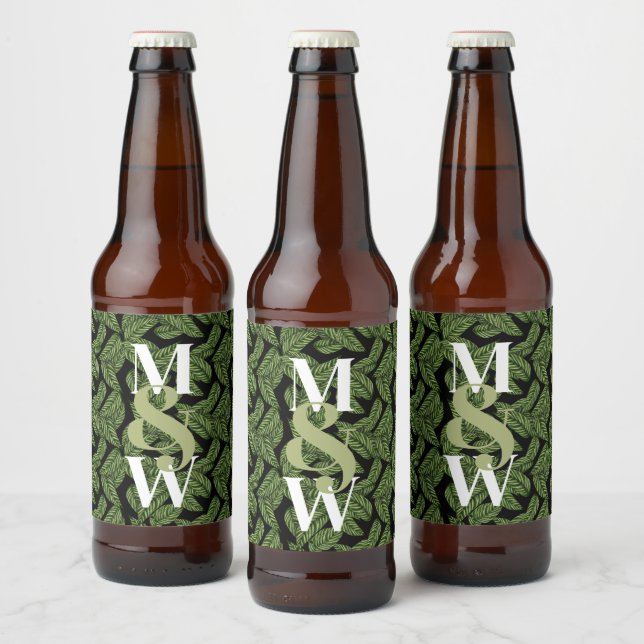 Pflanze Print Monogram Bierflaschenetikett (Flaschen)