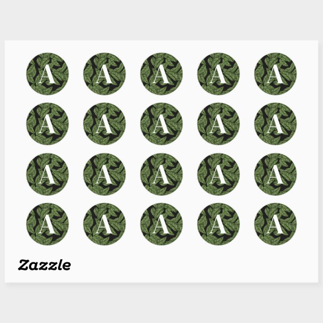 Pflanze Print Monogram Runder Aufkleber (Blatt)