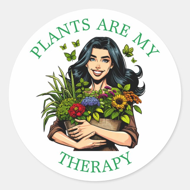Pflanze sind meine Therapie | Funny Pflanze Addict Runder Aufkleber (Vorderseite)