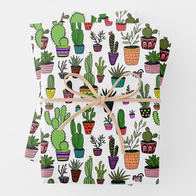 Pflanze Sukkulente Kakteen Farbiges Niedliches Ges Geschenkpapier Set (Beispiel)