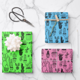 Pflanze Sukkulente Kakteen Handmade Neon Geschenk Geschenkpapier Set
