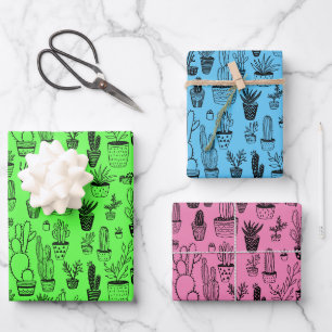 Pflanze Sukkulente Kakteen Handmade Neon Geschenk Geschenkpapier Set