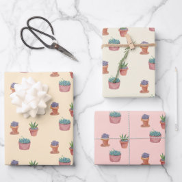 Pflanze Sukkuline und Cacti-Wasserfarbengeschenk Geschenkpapier Set