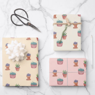 Pflanze Sukkuline und Cacti-Wasserfarbengeschenk Geschenkpapier Set